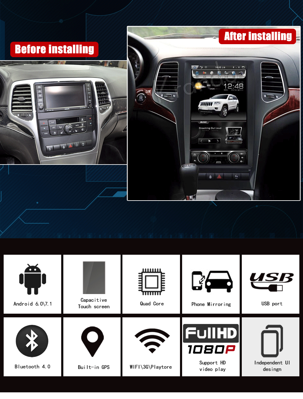 Krando Android 8,1 13," Tesla вертикальный экран автомобиля радио gps навигация для 2011-2013 JEEP Cherokee мультимедийная система wifi