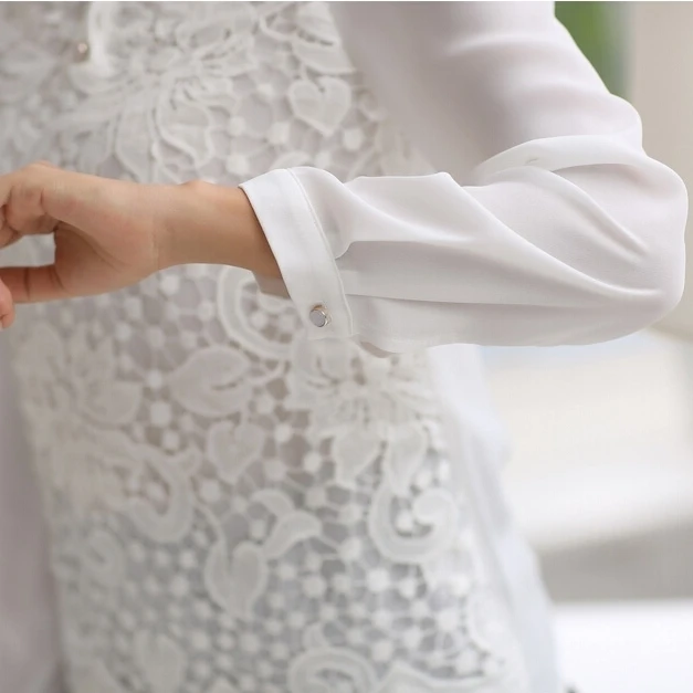 Цветочная кружевная белая блузка женские топы с v-образным вырезом и длинными