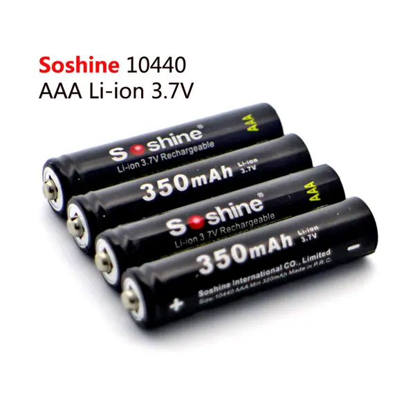 4 шт. литий ионный аккумулятор Soshine 3 7 В 10440 перезаряжаемая батарея AAA 350 мА/ч с