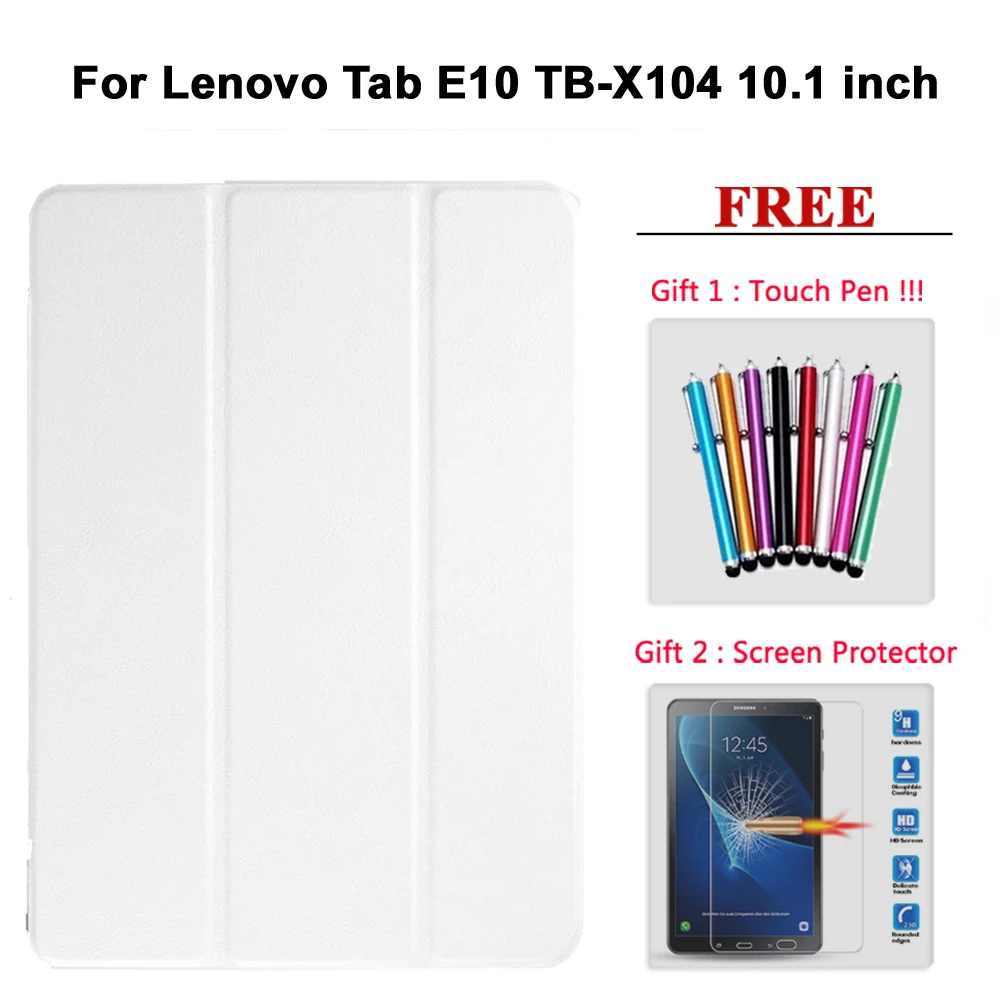 Tab E10 bai Free Screen Protector Glass+Case For Lenovo Tab E7 / E8 / E10 / M10 PU Leather Smart Magnetic Cover TB/X104F/7104F/8304F/X605F - Цвет: Tab E10 bai