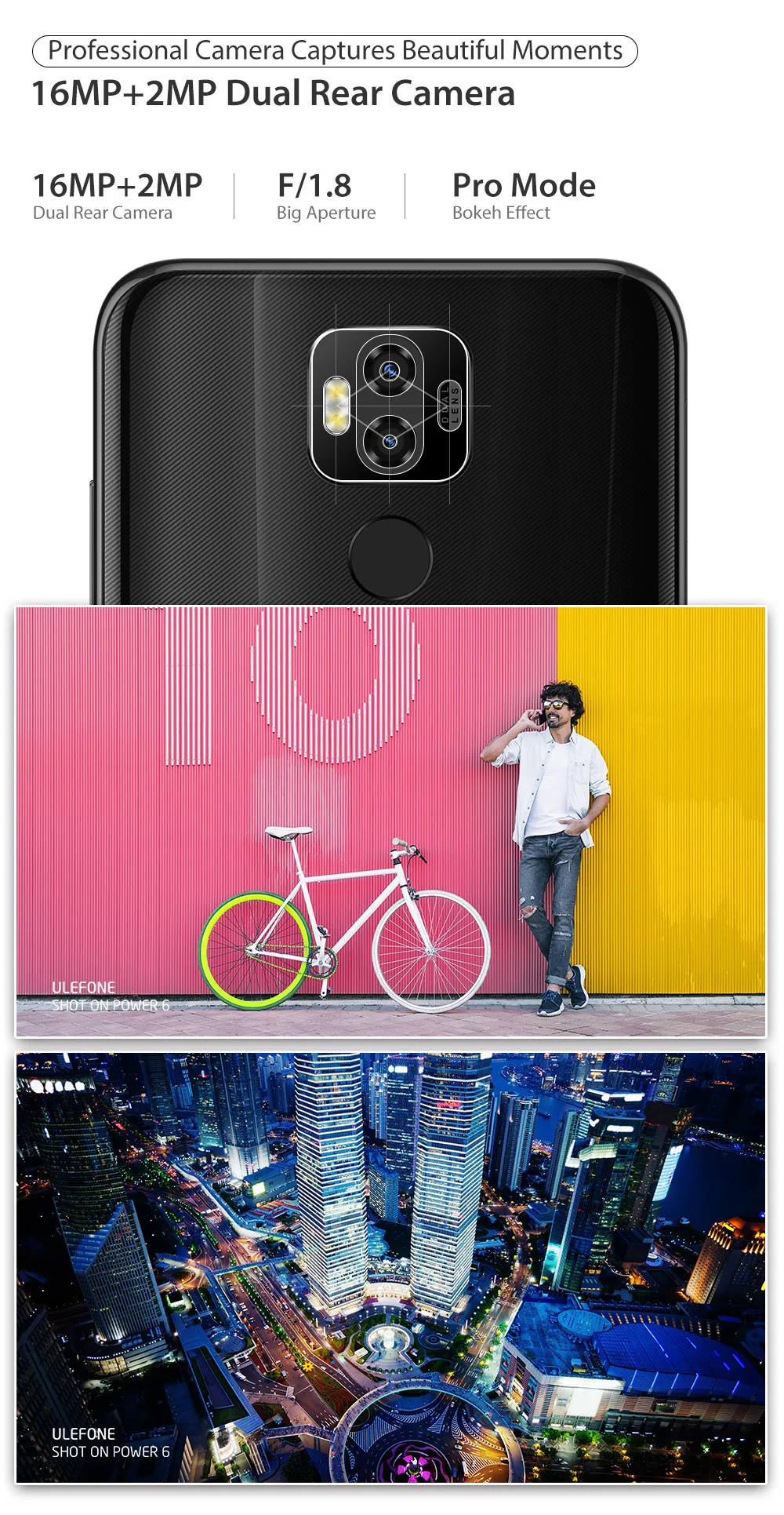 Ulefone Power 6 4GB 64GB Android 9.0 Cell Phone Face ID Fingerprint Unlock 6350mAh Battery 6.3'' Dual 4G NFC OTG Smartphone