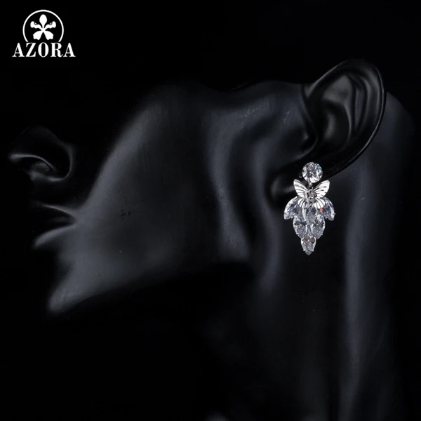 Серьги подвески AZORA в виде бабочки с фианитами AAA + TE0113|earrings cost|earrings triangleearrings factory |