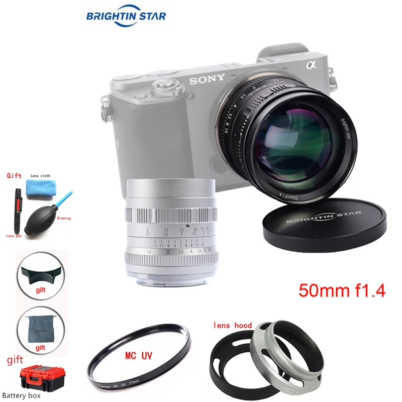 Brightin Star 50 мм F1.4 объектив с большой диафрагмой ручной для Sony E mount Fuji X M4/3 крепление