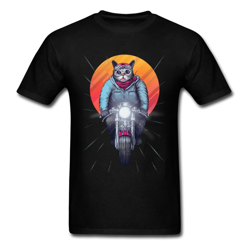 Sunset ездить Caferacer в байкерском стиле с изображением котенка Футболки Сезон осень