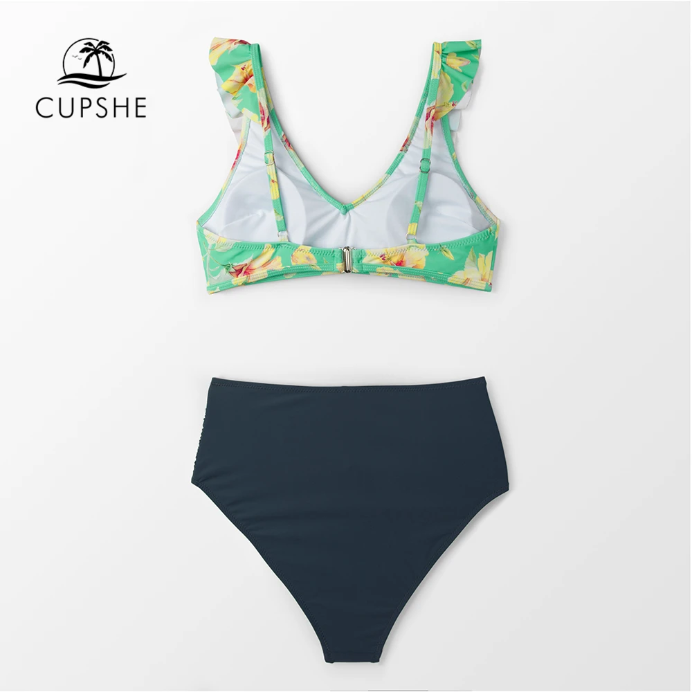CUPSHE/милые гофрированные женские комплекты бикини с высокой талией и рюшами Boho