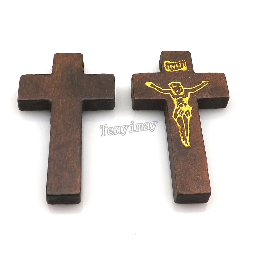 100 шт./лот резной INRI Jesus деревянный крест подвеска на Рождество и Пасху 42x15x5 мм