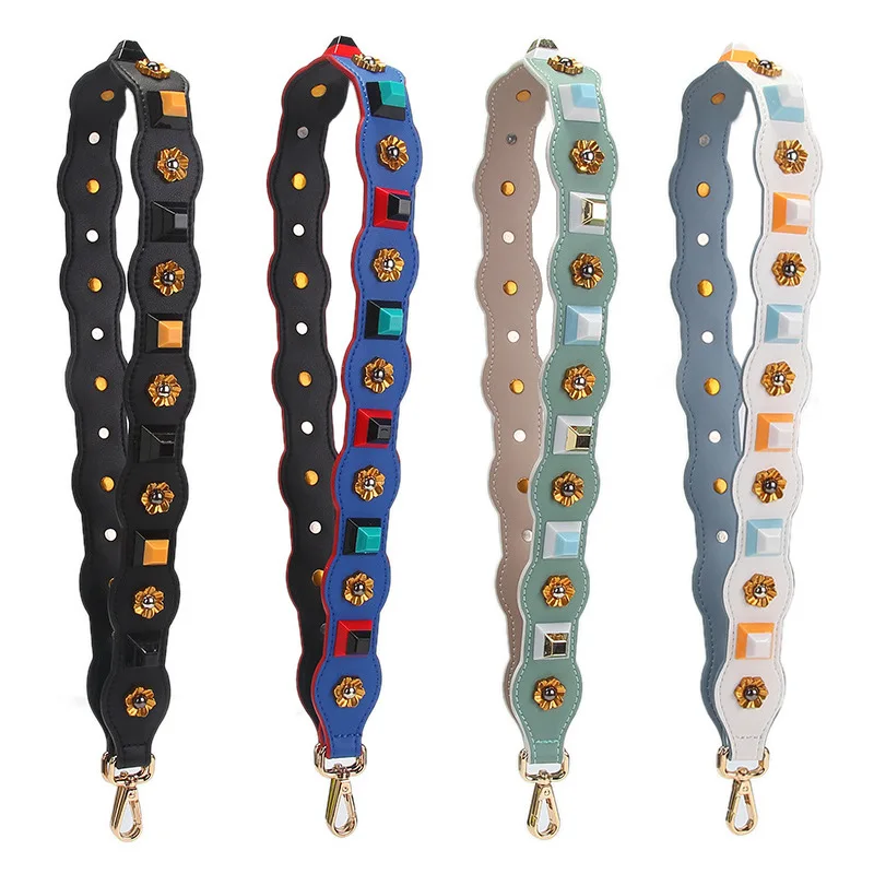 

Woman Bag Strap Belt Handles Wide Messenger Shoulder Crossbody Handbags Band Colorful Flower Rivet Accessory DIY Part KZ151312