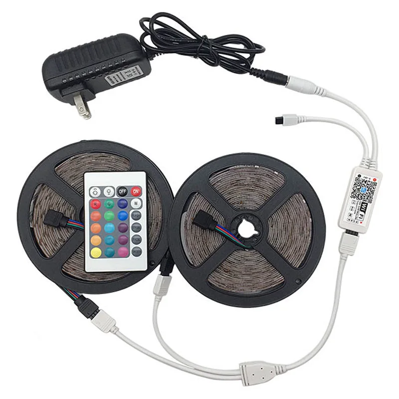 Светодиодный светильник 2835 SMD RGB лента 5 м 10 м 15 м 20 м DC12V 3528 5050 Гибкая RGB Светодиодная лента e лента Диод+ WiFi контроллер+ адаптер