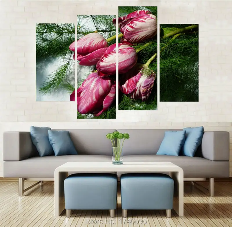 New wall decor home decoration for living room Tulips Colorful Flower Greenery canvas art print picture Painting /PT04004 | Дом и сад