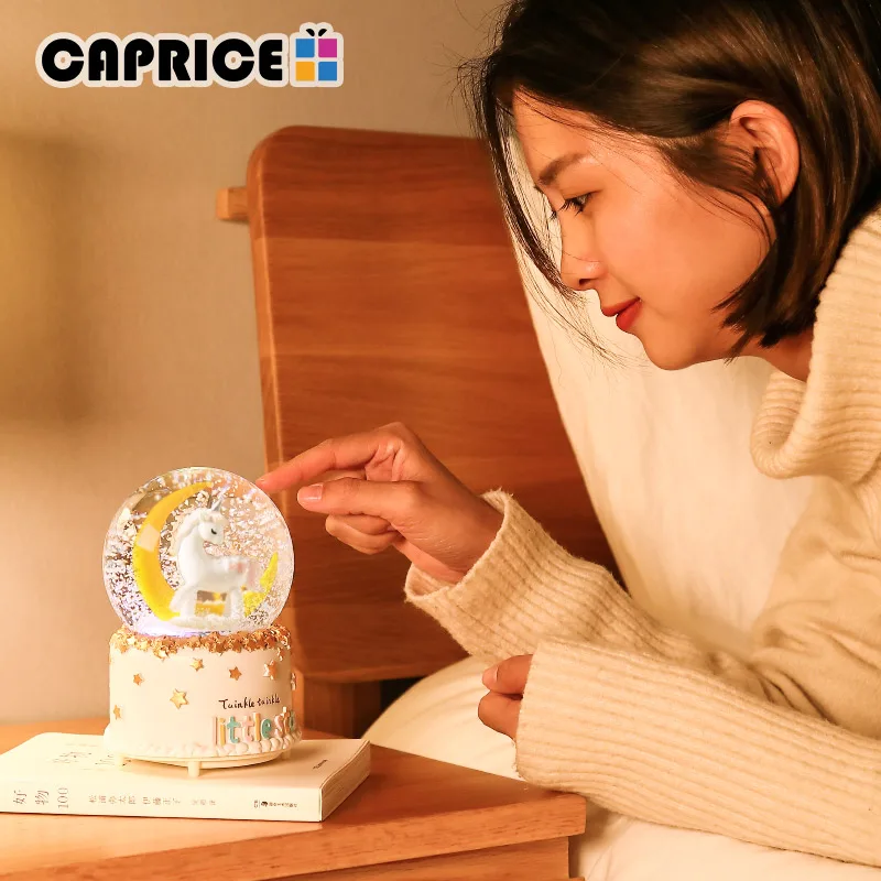 Хрустальный шар милая светодиодная лампа Музыкальная Коробка лошадь луна радуга