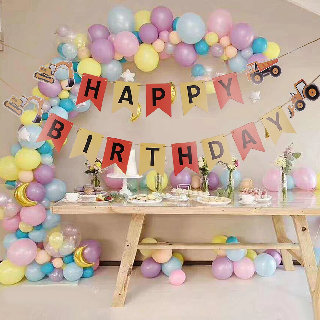 С Днем Рождения Трактор Автомобиль Бумага баннер знак гирлянды Baby Shower Детская