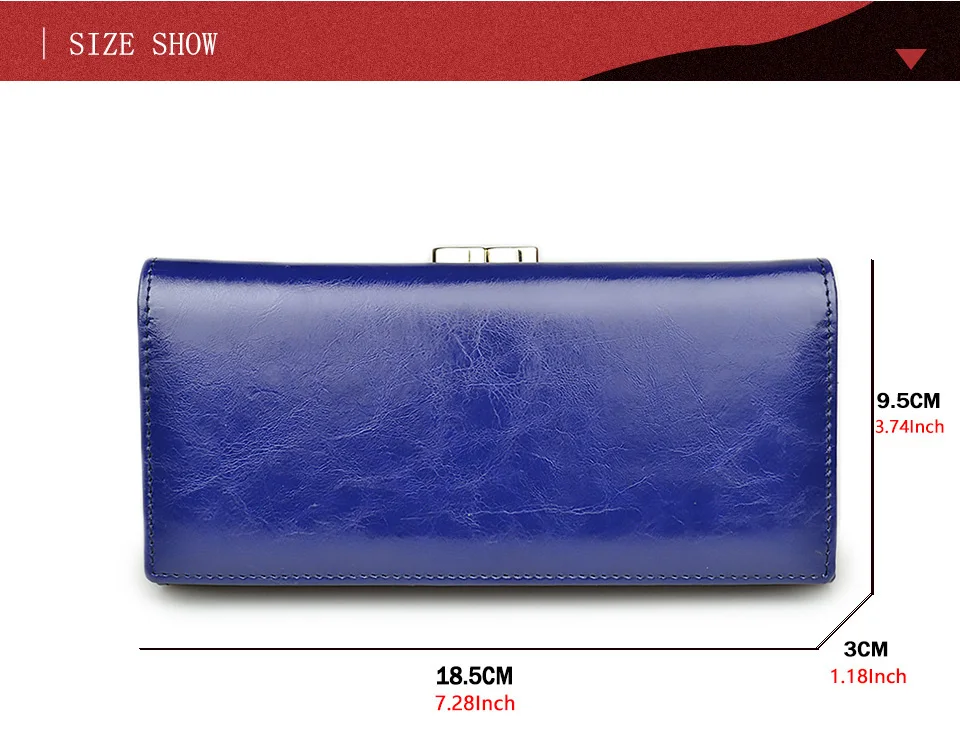 

Women's Wallet High Quality Oil-Wax Genuine Leather Wallet Women Long Ladies Coin Purse Card Holder Femme Blue Purse