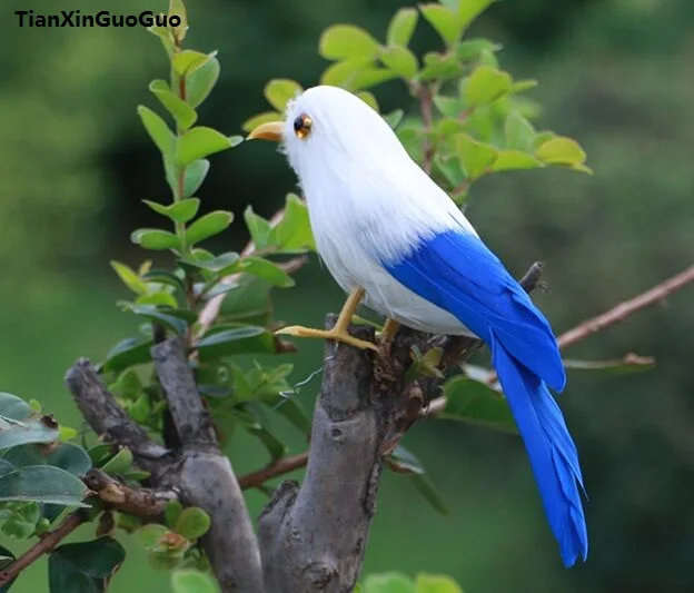 

Искусственная птица, твердая искусственная птица, полиэтилен и перья, синяя и белая птица, около 12 см, ручная работа, украшение для дома и сад...