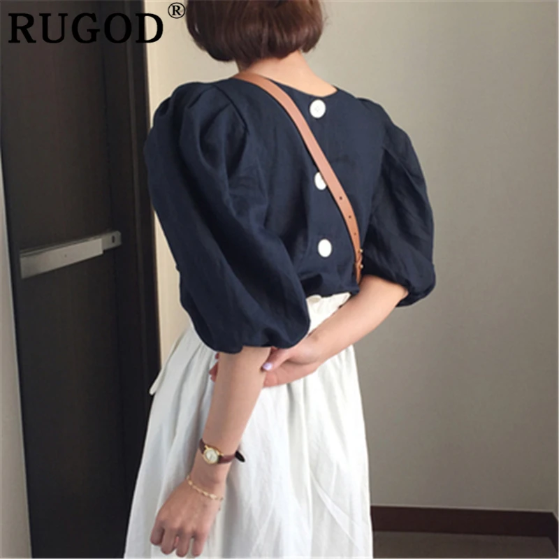 RUGOD винтажная однотонная женская блузка модная однобортная офисная Дамская