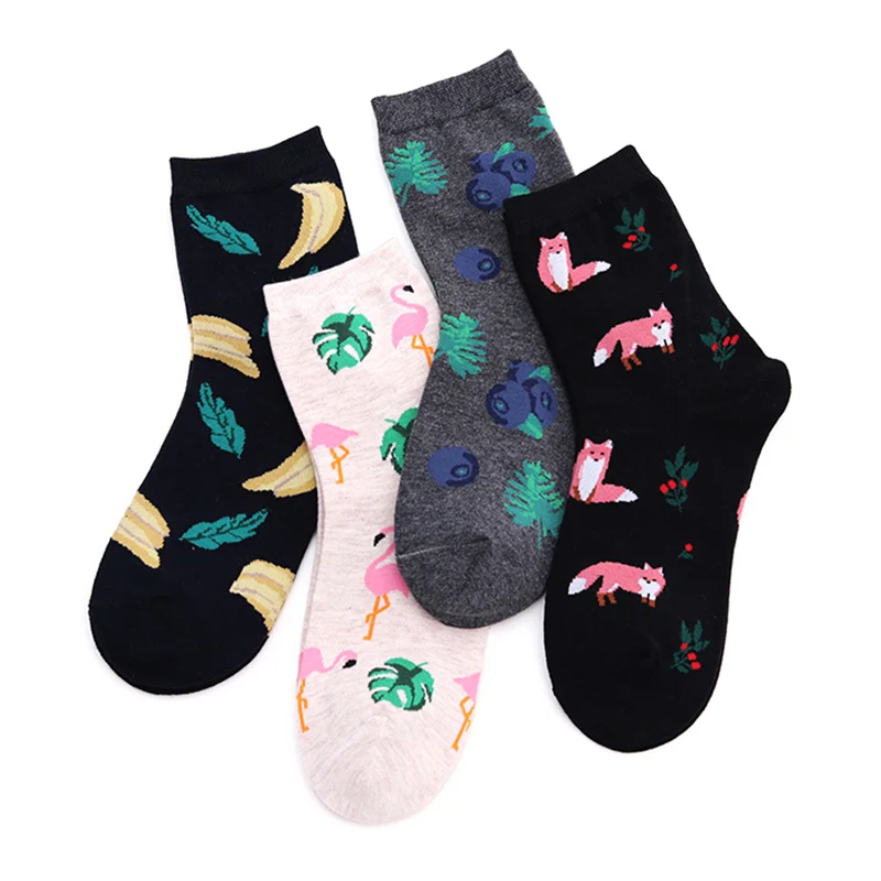 Распродажа, милые женские хлопковые носки с милым рисунком, Calcetines, животные/кактусы, растения, принт фламинго, жаккардовые корейские кактусы, забавные