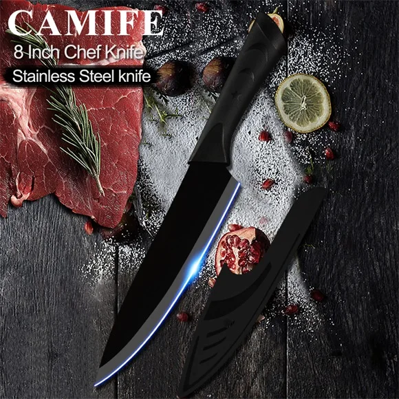 B.8 inch Chef Knife Нержавеющая сталь Ножи Кухня Ножи 6 шт набор Ультра Sharp Пособия по кулинарии Кухня ножи Кухня аксессуары инструменты Бесплатный нож чехлы - Цвет: B.8 inch Chef Knife