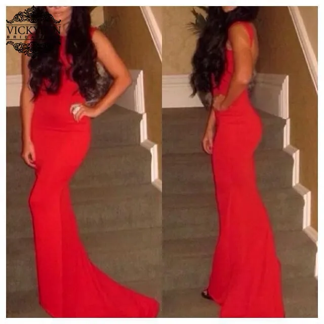 New Arrival Elegant Sheath Red Celebrity Inspired Dresses 2015 Scoop Satin Prom Party Fashion Floor Length|floor drainage|floor length summer