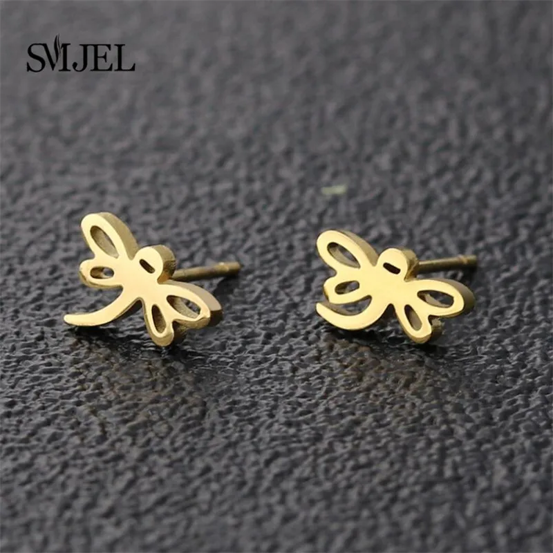 SMJEL Minilist Stainless Steel Stud Earrings for Women Dragonfly Insect Small Jewelry Gift Brincos | Украшения и аксессуары