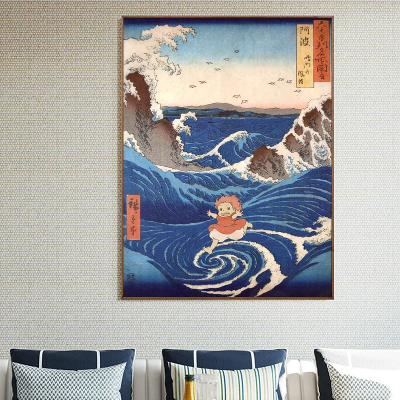 Картина в японском стиле Ponyo Great Wave off Kanagawa Художественная на холсте скандинавские