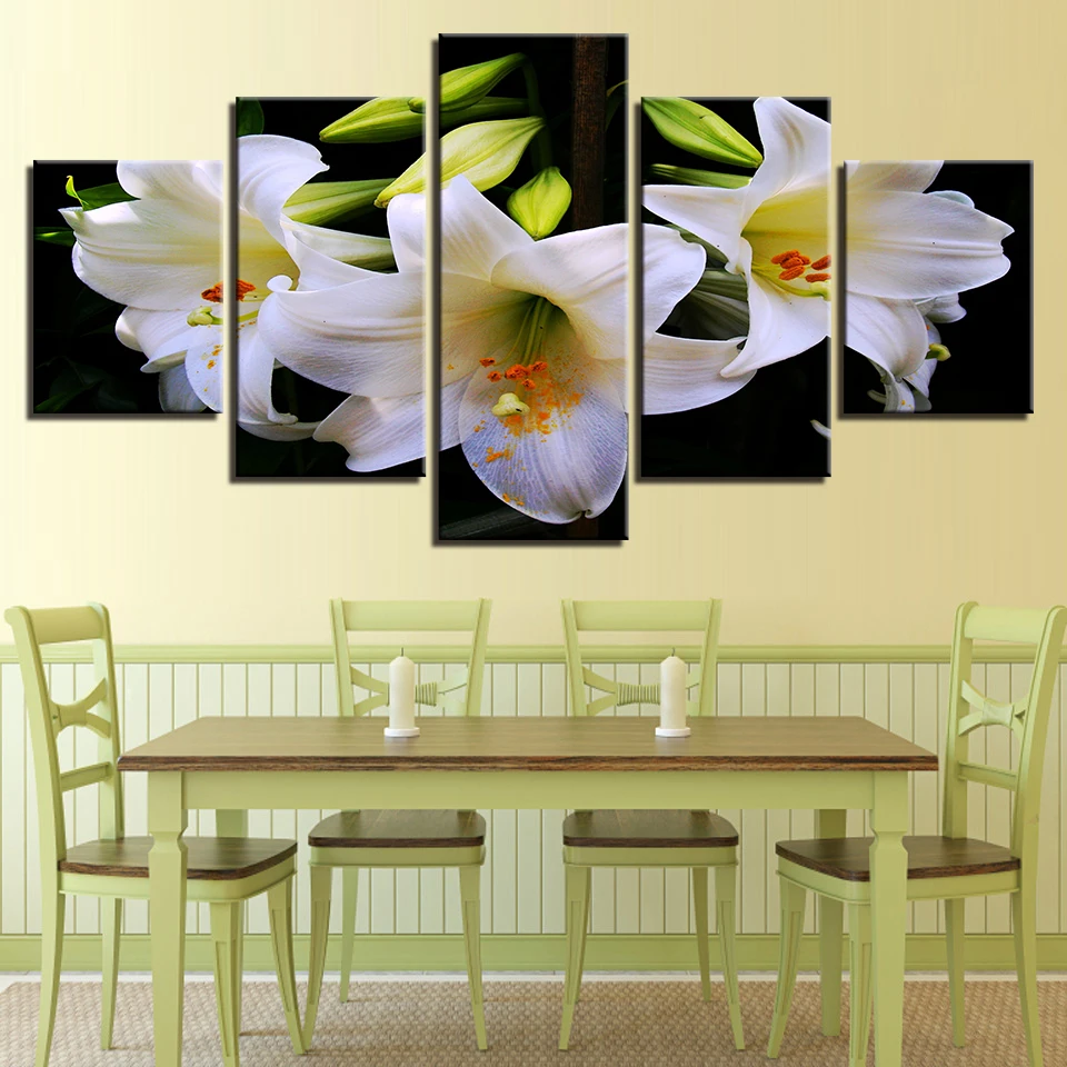 

Home Decor Wall Art Modular Pictures Decorative Framework HD Prints Posters 5 Pieces Lilies Flowers Pictures Canvas Paintings