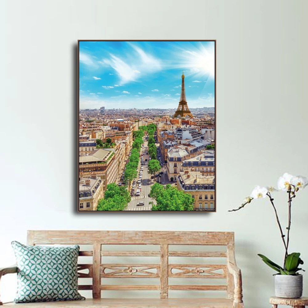

Laeacco Canvas Calligraphy Painting Paris Tower Modern City Buildings Posters and Prints Street Wall Artwork Picture Living Room