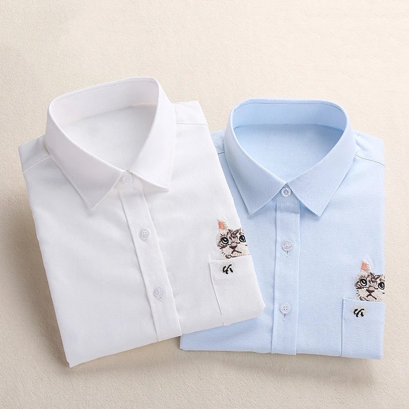 Женская элегантная хлопковая блузка с длинным рукавом Повседневная рубашка