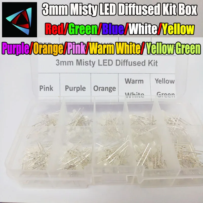 10 цветов * 20 шт. 3 мм Misty LED рассеянный набор в теплый белый зеленый красный синий