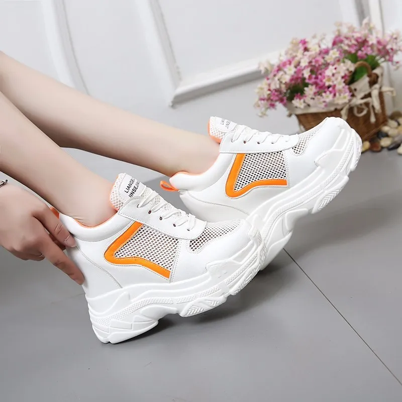 Женские кроссовки на танкетке 11 см повседневные дышащие платформе со скрытым