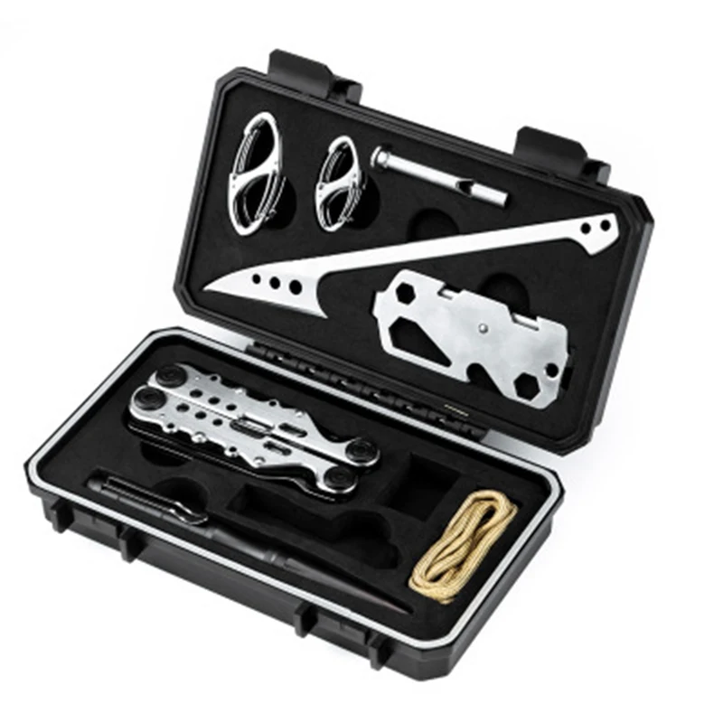 1 Set 10PCS Outdoor Hiking Camping Multi-purpose Combination Kit EDC Toolbox Set Pliers Carabiner Whistle Tactical Pen Knife First-aid - Цвет: 1 Set