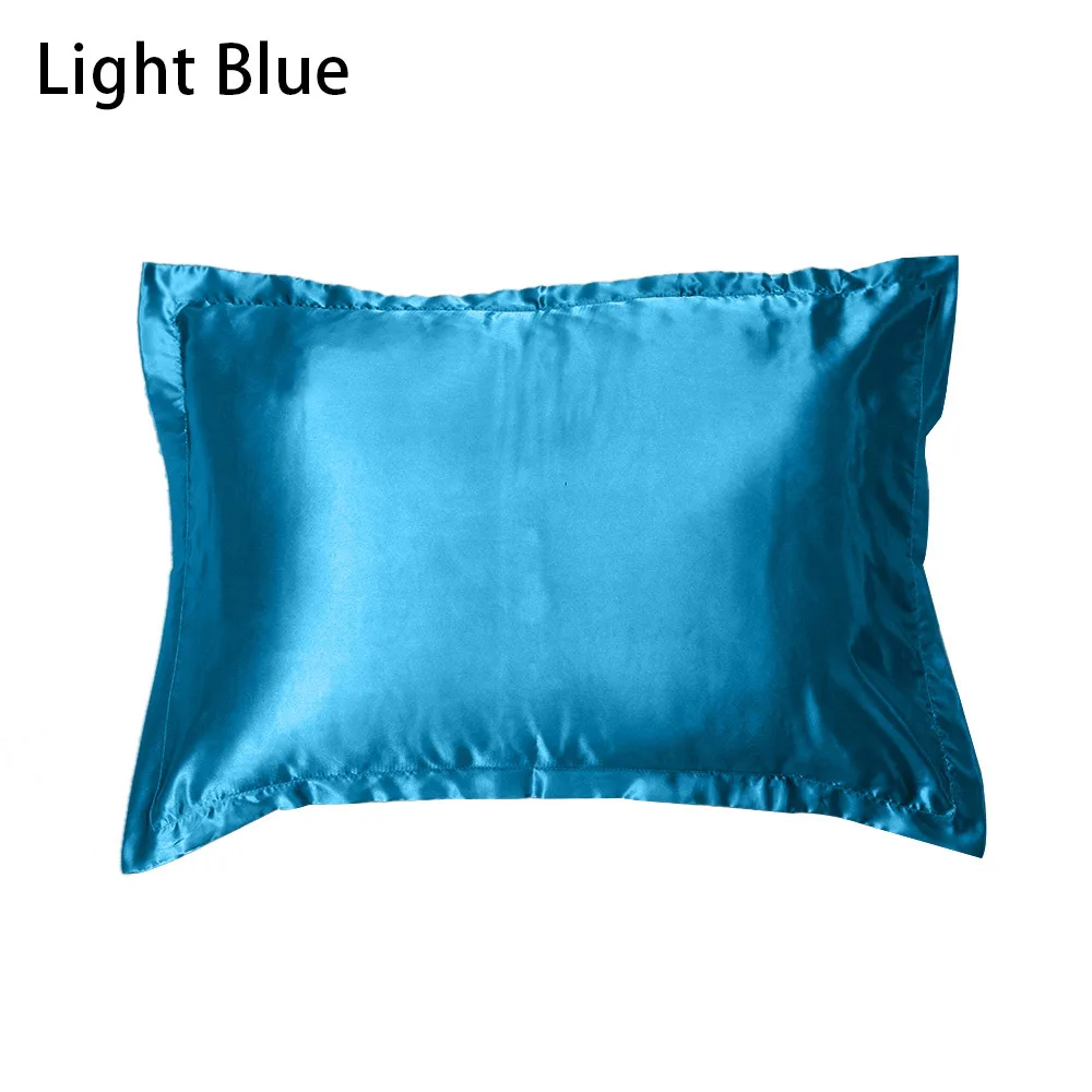Light Blue 1 шт. мягкий Королевский Стандартный Шелковый атласный чехол для подушки разных цветов постельные принадлежности чехол для подушки гладкий 50*70 см - Цвет: Light Blue
