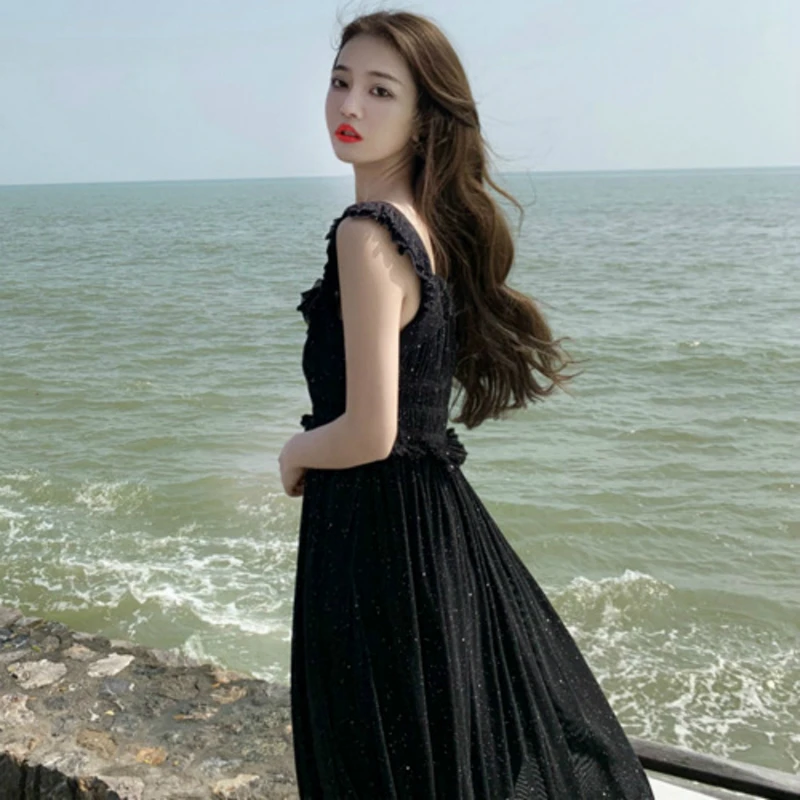 Plus Size Korean Sequin Dress Women Big Swing Midi Casual Black Vintage Elegant Dresses Ladies Vestidos Verano 2019 | Женская одежда