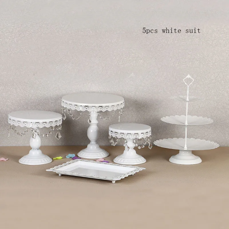 Branco Rodada Carrinho Do Bolo Cupcake Sobremesa display Suportes De Metal com Contas de Cristal, branco