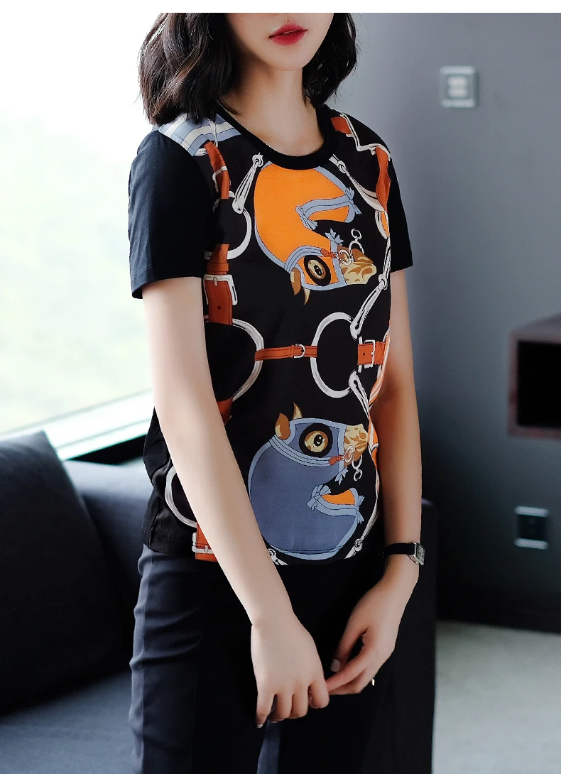 2018 новые женские футболки с принтом лошади топы Модные летние осенние свободные