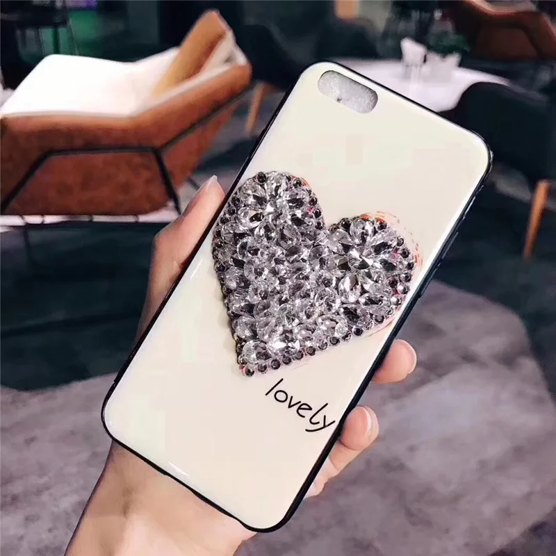 Для iPhone 6 7 8 Plus x со стразами Дело сердце любовь С кристалалми и случае модные