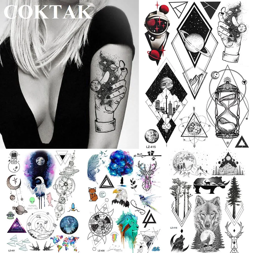 Временная татуировка с бриллиантами в виде неба и Юпитера галактики для женщин