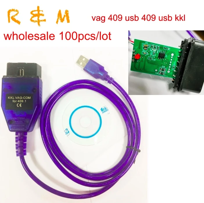 Оптовая продажа 100 шт./лот vag 409 1 kkl obd2 USB Vag интерфейсный кабель сканер для V.W. audl DHL