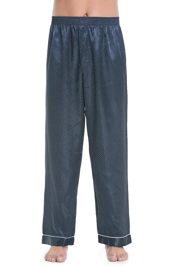 Grey Print Мужские атласные пижамы Ночная рубашка длинные брюки - Цвет: Grey Print