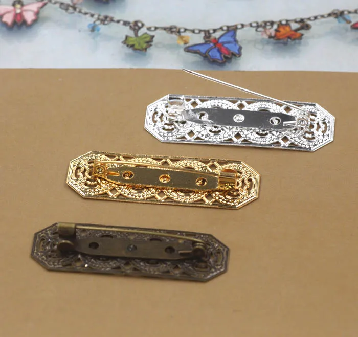 15x47мм ретро-броши основа шпильки настройки винтажная филигранная прямоугольная