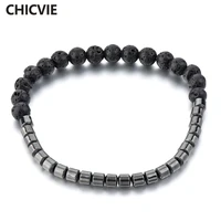chicvie black custom men stainless steel charm bracelet bangles natural stone beads for women jewelry making bracelets sbr180042