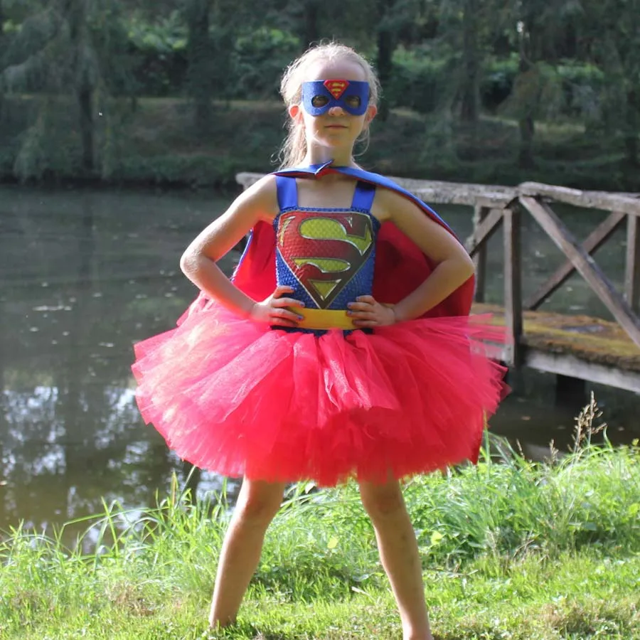 Платье-пачка «Супермен», «Бэтмен» для девочек с маской; Детский карнавальный костюм на Хэллоуин; детская одежда в стиле супергероя; вечерние платья