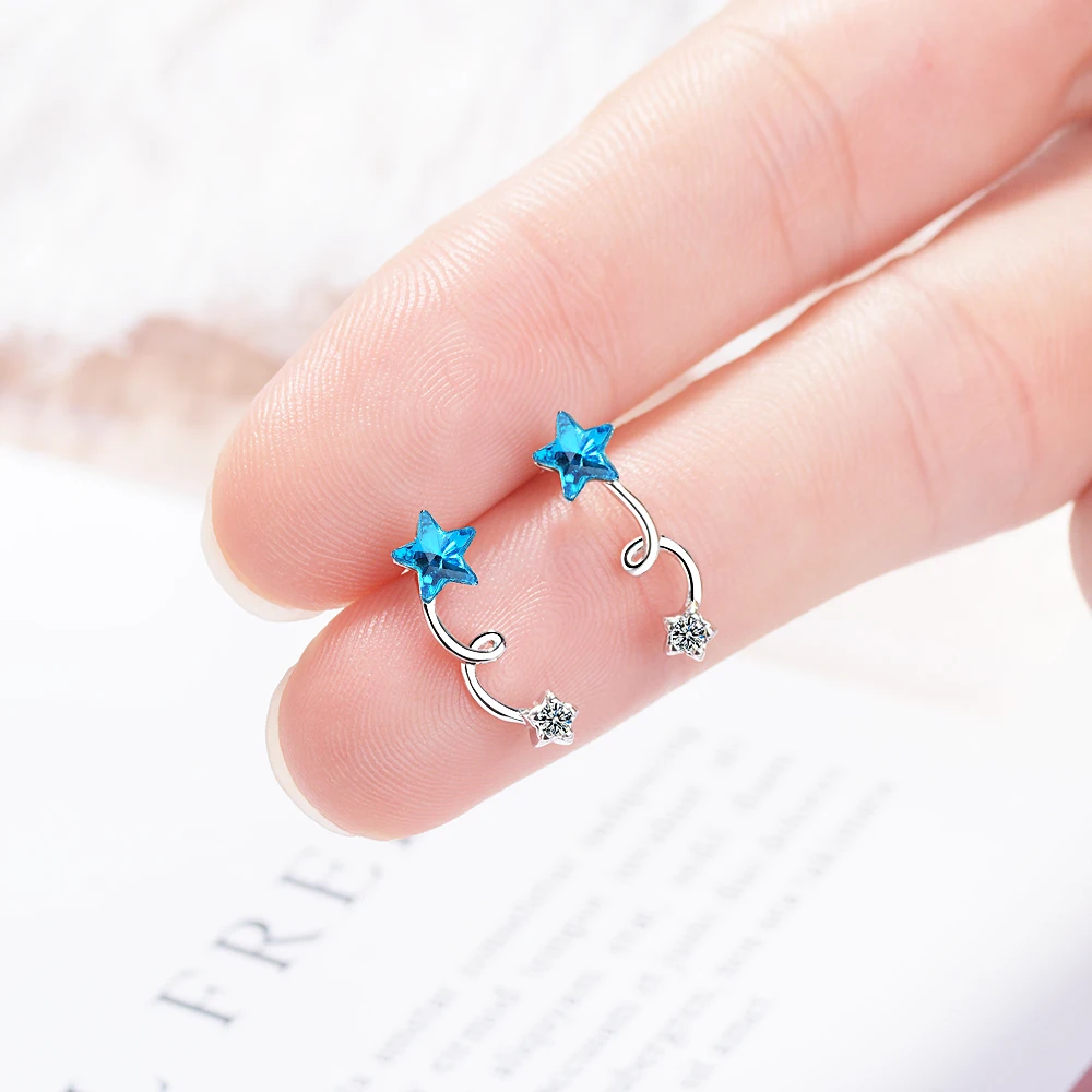 XIYANIKE 925 пробы серебряные синие пятиугольные серьги звезды женские