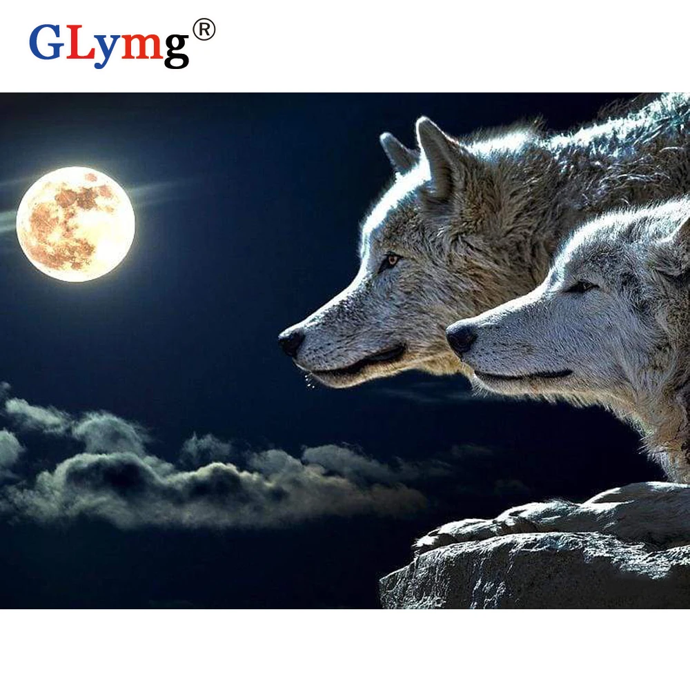 GLymg Алмазная картина Волк Луна вышивка крестиком полный сверлильный Камень