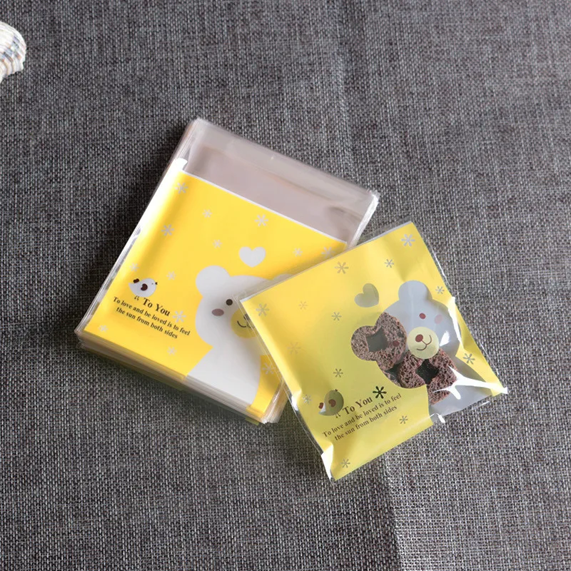 

200 шт. 7*7 + 3 см, мультяшный милый пакет для упаковки печенья, Опп-пакет, самозапечатывающийся пакет для выпечки, пластиковый герметичный самок...