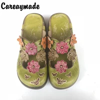careaymade folk style head layer cowhide pure handmade carved shoes the retro art mori girl shoeswomens casual sandals151 6