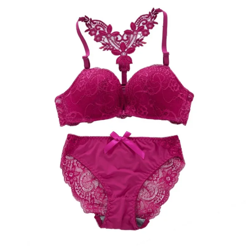 Новый комплект с кружевной вышивкой бюстгальтером открытой спиной и