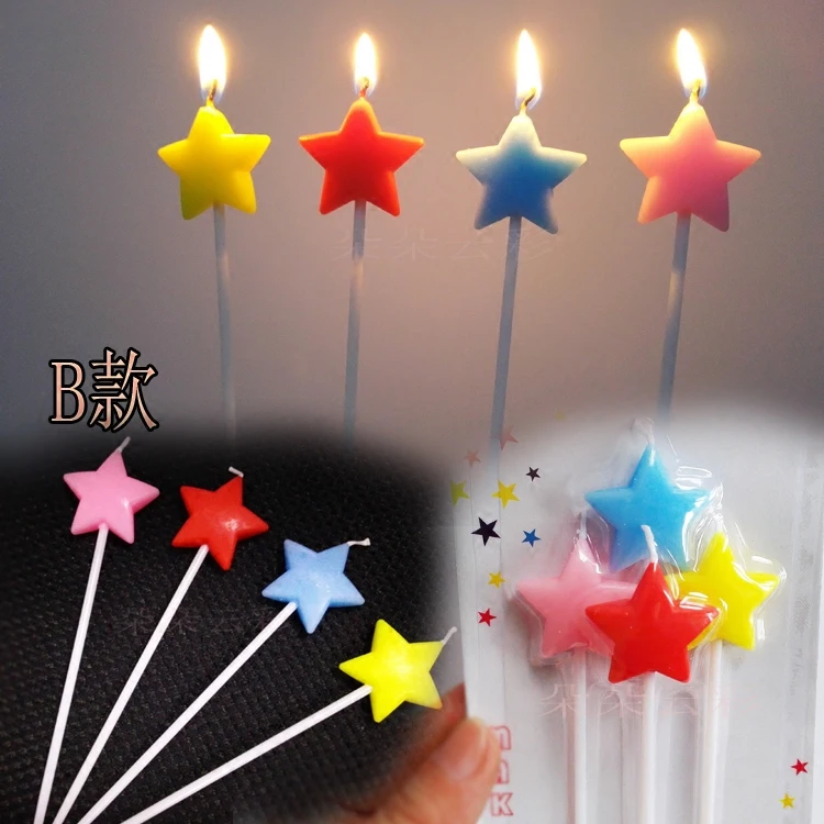 

Four-Pack Pentagram Love Birthday Candles Long Rod-Pupcake Ornament Creative Child Stars