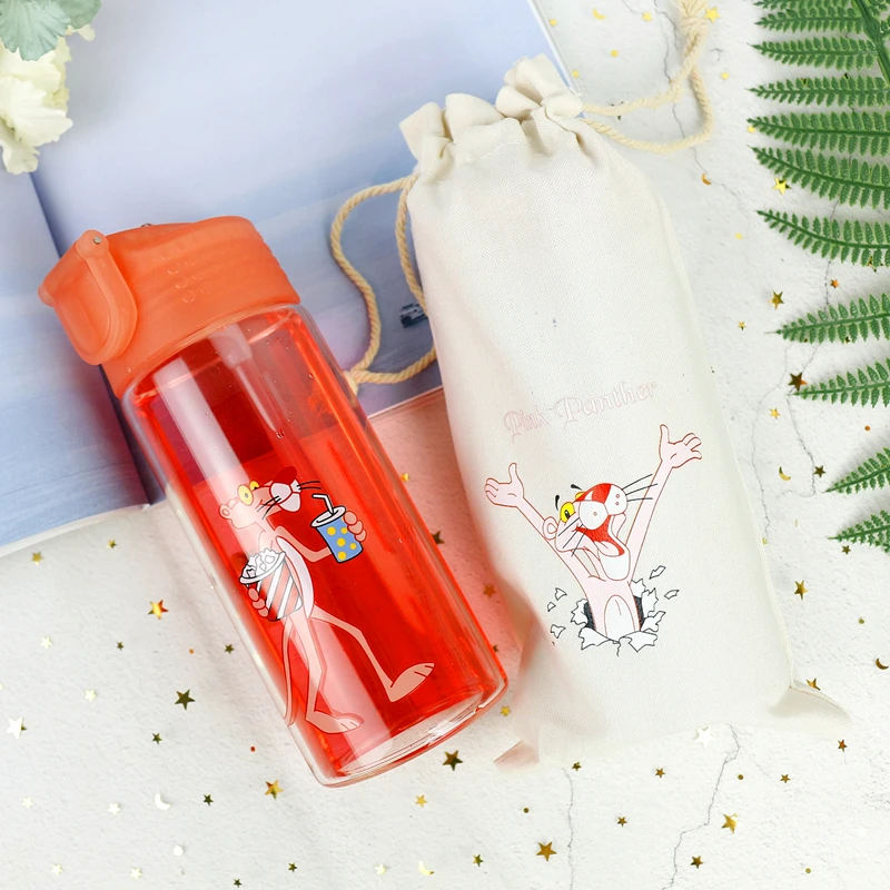 Милая Розовая пантера портативная Спортивная стеклянная бутылка для воды с