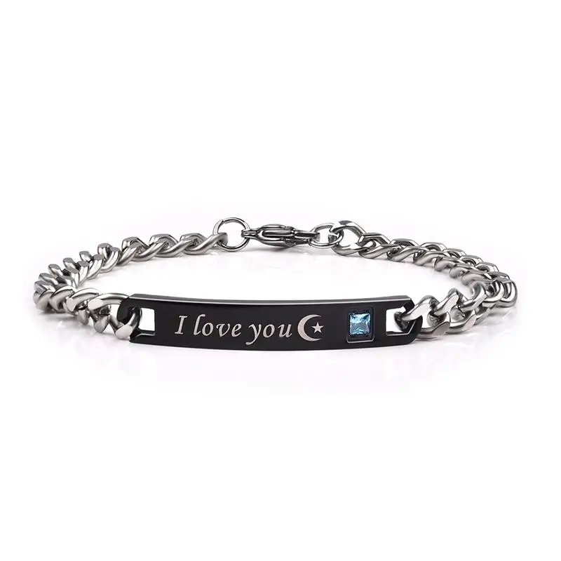 I love you Jiayiqi, пара браслетов I Love You To the Moon and Back, браслеты из нержавеющей стали, кристальная звезда, печатка для женщин и мужчин, ювелирные изделия - Окраска металла: I love you