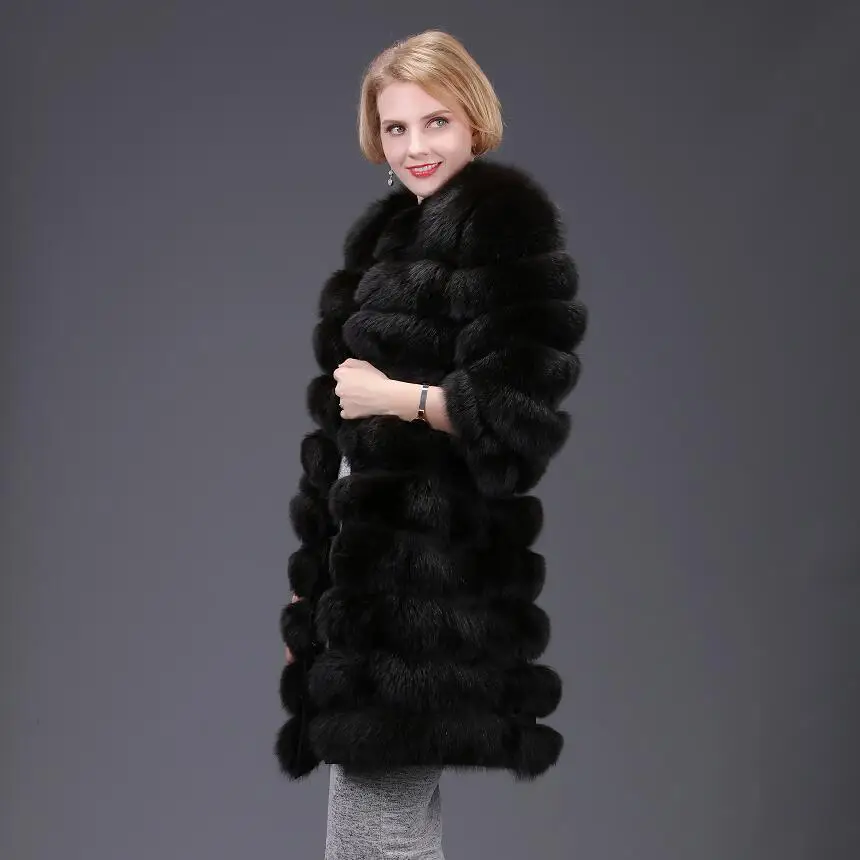black Новинка 2018Women's, пальто из натурального Лисьего меха, съемная меховая куртка, многофункциональная одежда, три в одном, теплая модная повседневная одежда, европейский стиль - Цвет: black