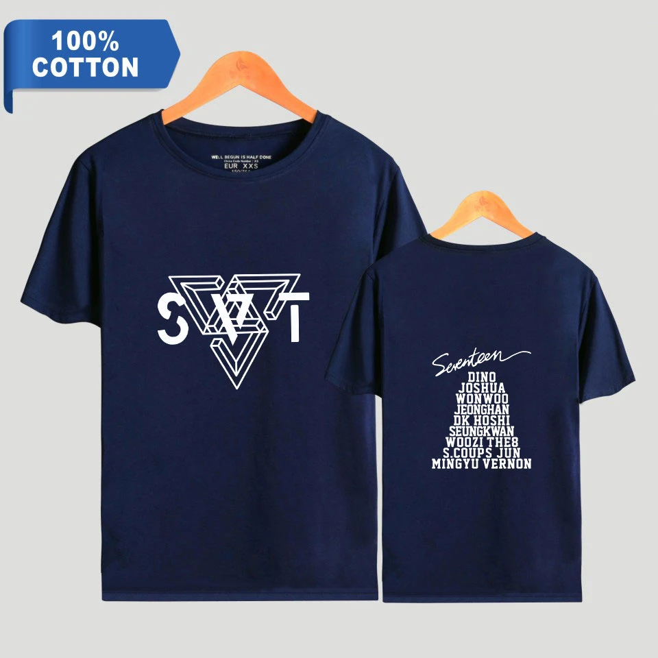 Футболки SEVENTEEN Кей поп 100% хлопок L летние модные футболки с коротким рукавом 2018
